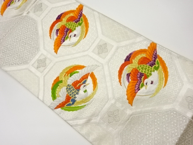 JAPANESE KIMONO / VINTAGE FUKURO OBI / WOVEN PHOENIX & SHOKKOMON PATTERN